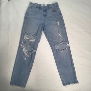 Hollister Curvy High-Rise Mom Jeans Light Wash Distressed Size 5R W27 L27